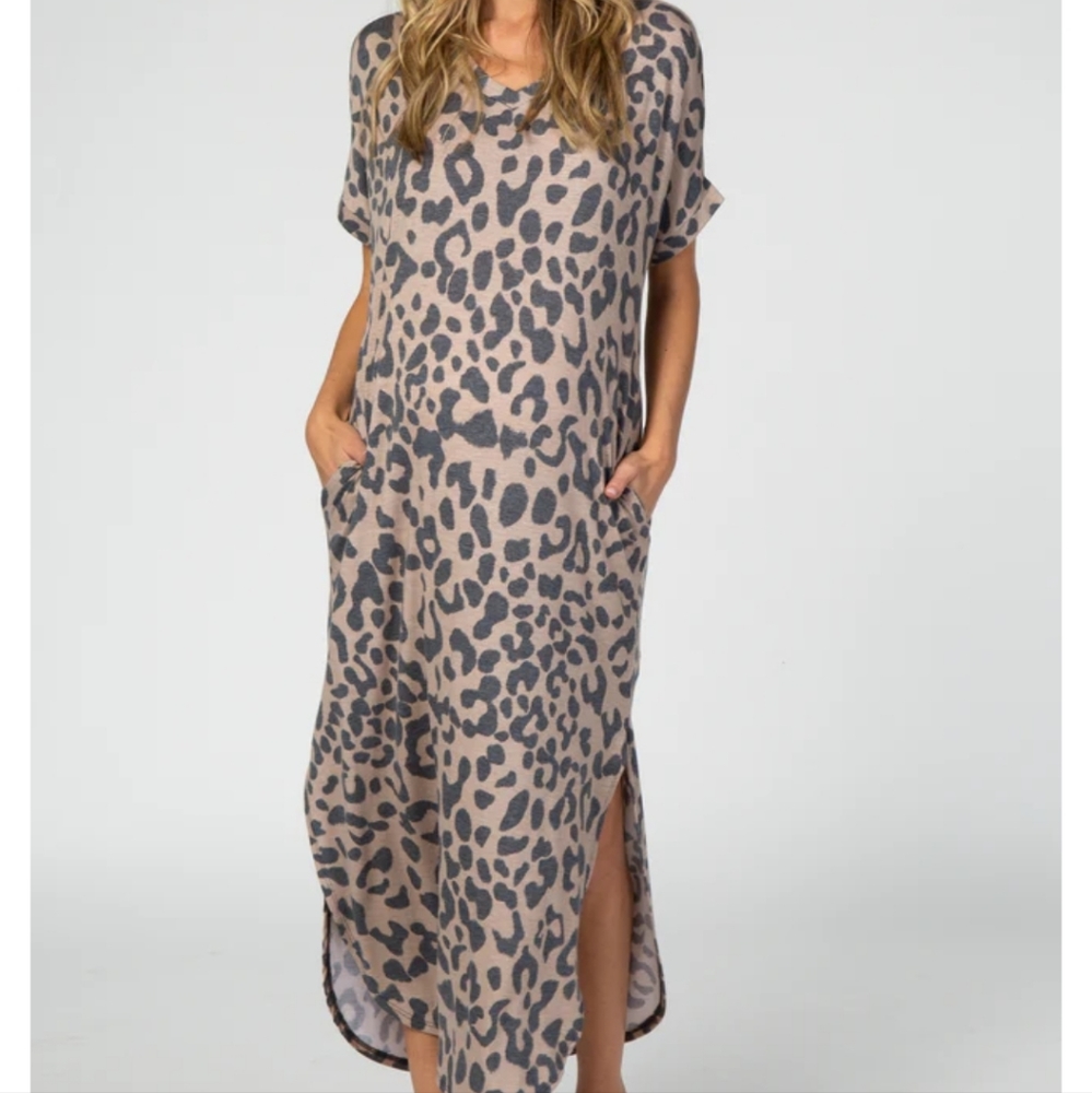 Pink Blush Leopard Maternity Dress